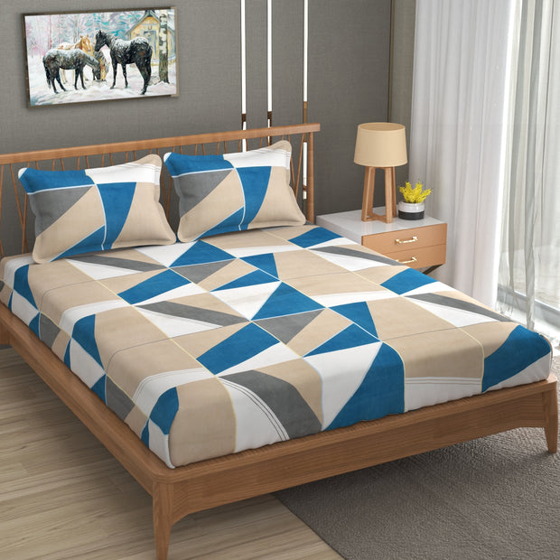 (BOGO) Blue Diamond Elastic Fitted Super King Size Double Bed Bedsheet with 2 Pillow Covers