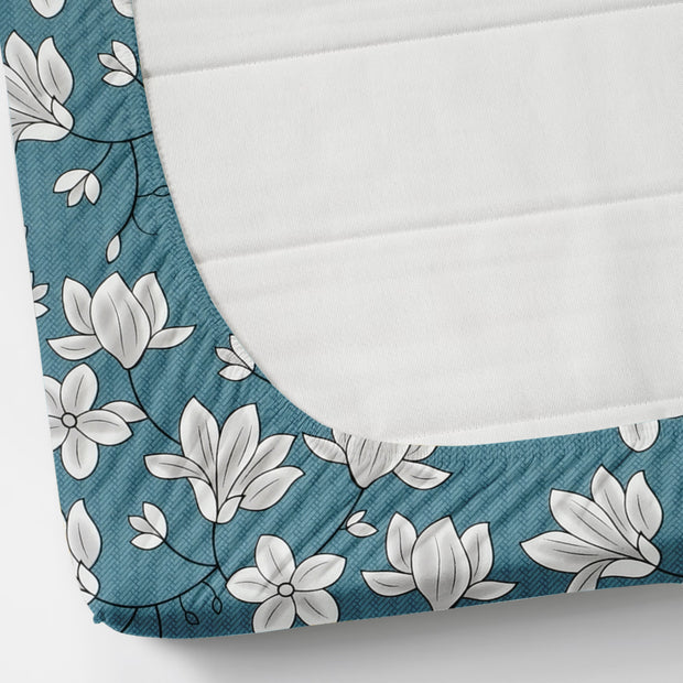 (BOGO) Blue Floral Color Elastic Fitted Super King Size Double Bed Bedsheet with 2 Pillow Covers