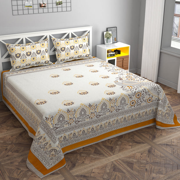 Yellow Mor Flat Queen Size Double Bed Bedsheet With 2 Pillow Covers